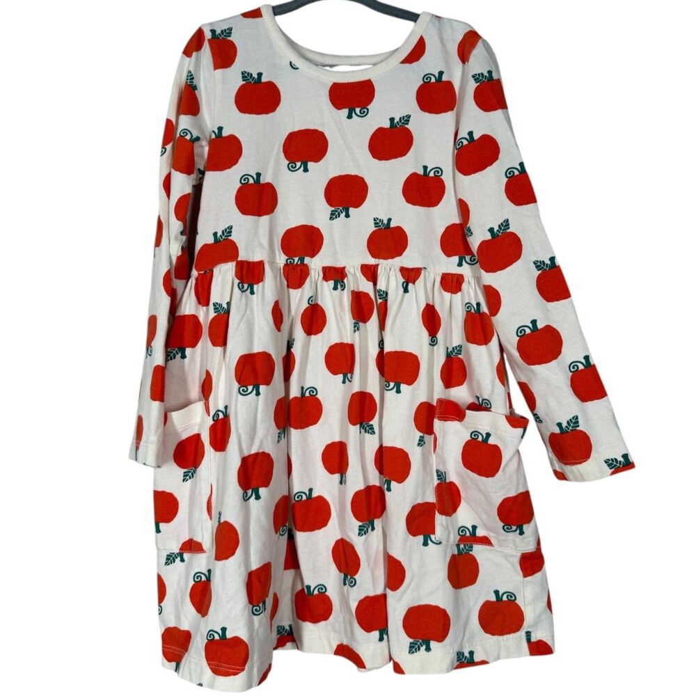 Hanna Andersson Pumpkin Dress Girls Sz 5 Long Sleeve Crew Neck Autumn